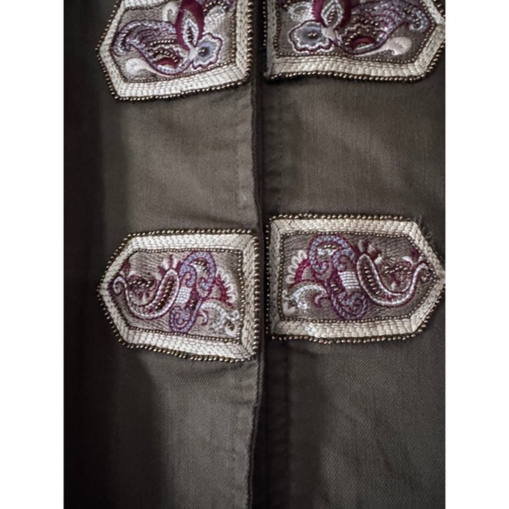 Chicos Military Style Jacket Embellished Olive Green Women's 12/14 Size 2 - Picture 6 of 11